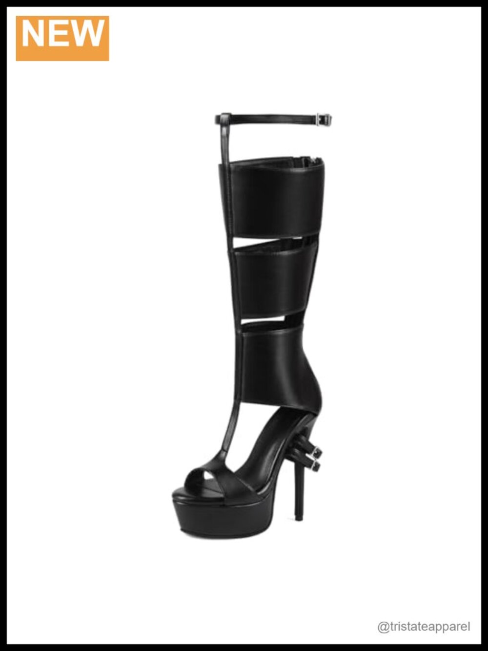 Knee High Platform Heeled Gladiator Sandals Faux Leather Stiletto Zip